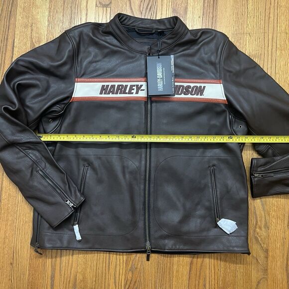 Harley Davidson Men's 2XL Victory Lane II Real Cowhide Leather Jacket Brown - Picture 3 of 9